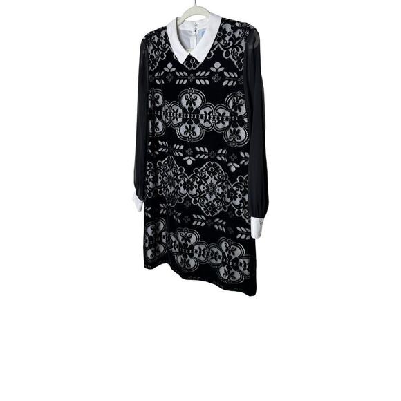 CeCe Velvet Floral Collared Dress Long Sheer Sleeves Women’s Size 14 - Picture 2 of 9